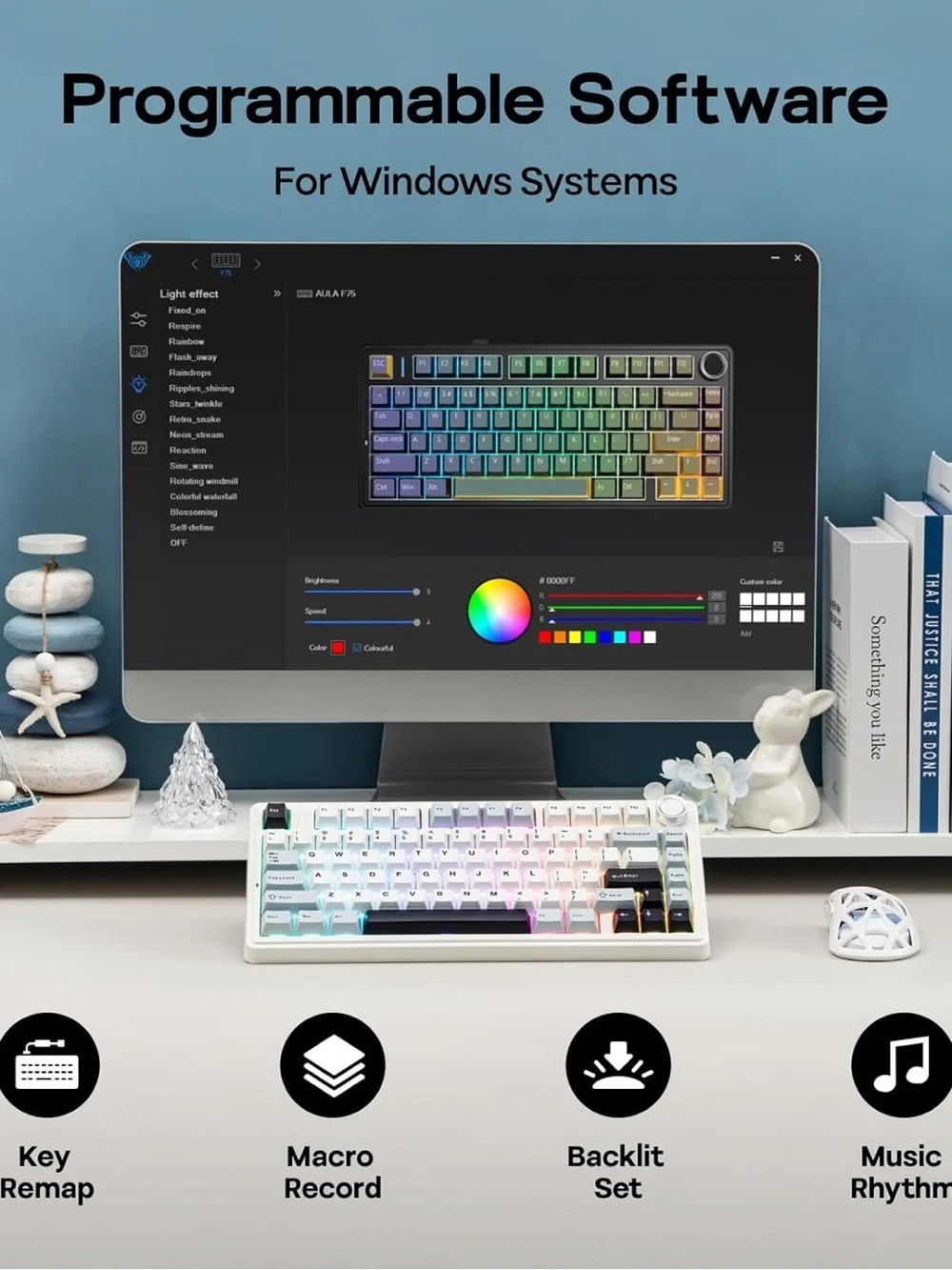 Mechanical Keyboard Keycap Set - White and Light Blue Accent
